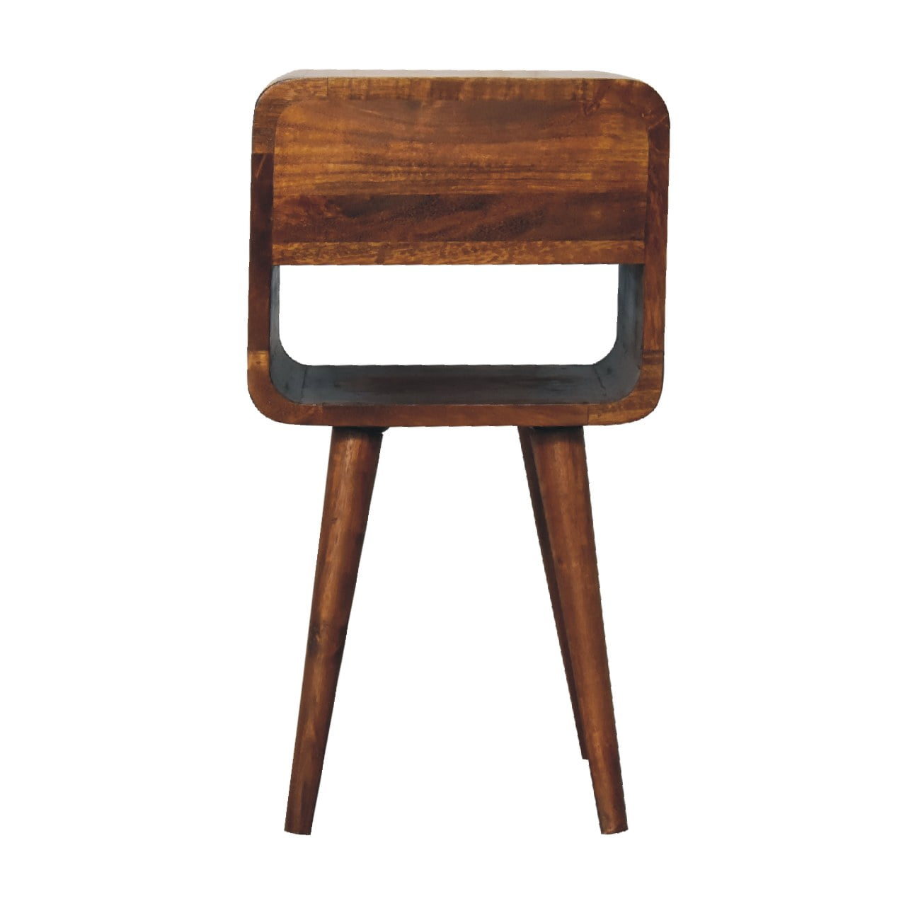 Solid Mango Wood Chestnut Finished 1 Drawer Mini Curved Bedside - Image 9