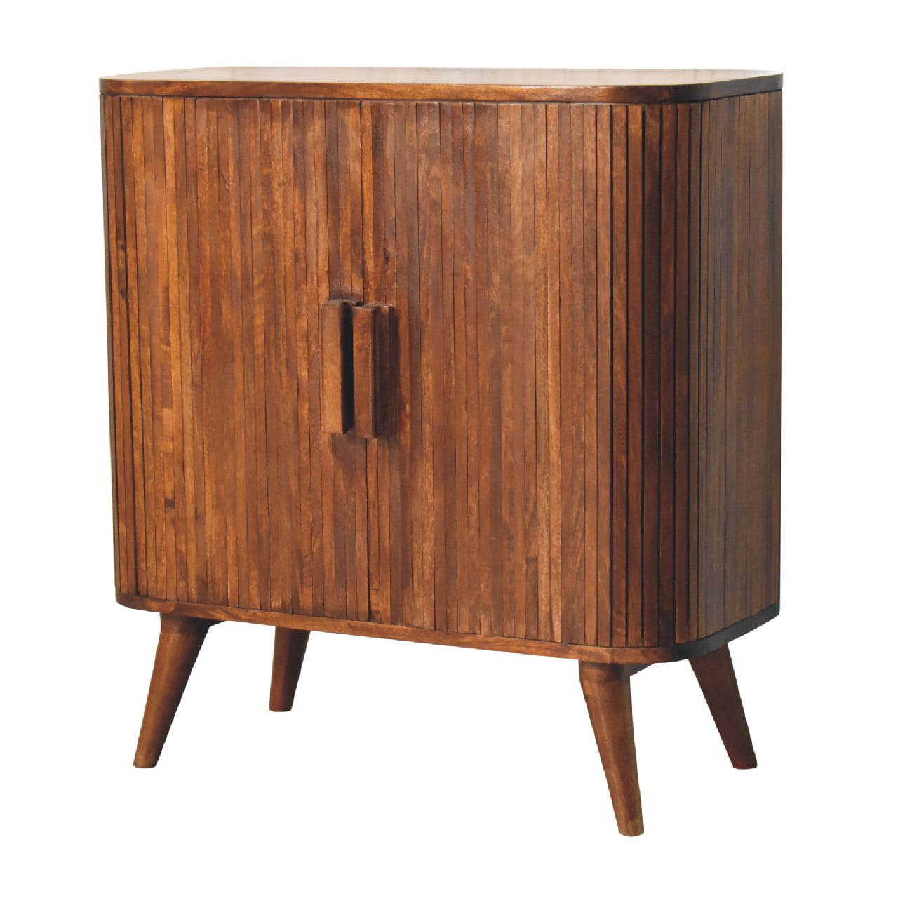 Solid Mango Wood Chestnut Finished Striped 2 Door Cabinet - Image 2