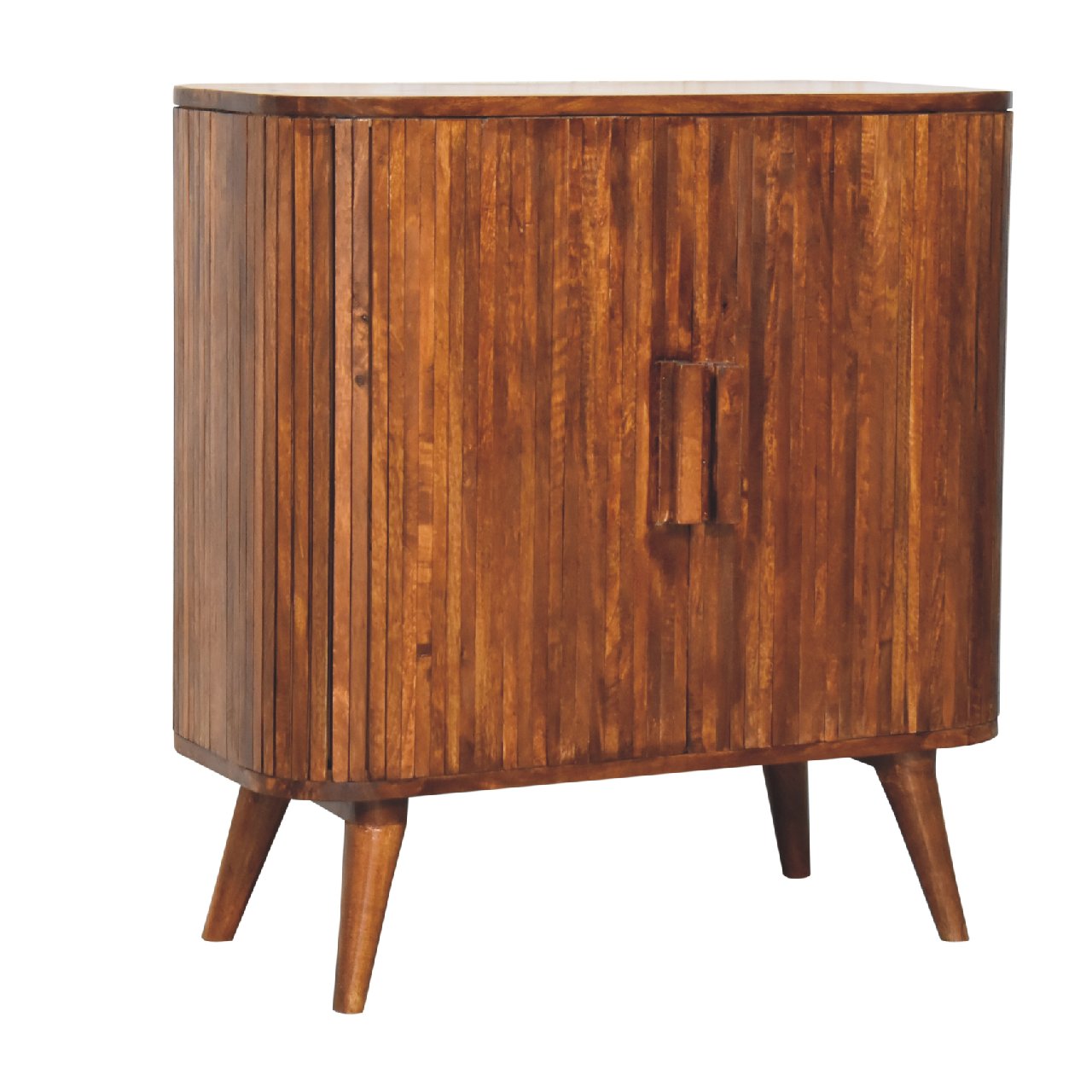 Solid Mango Wood Chestnut Finished Striped 2 Door Cabinet - Image 3