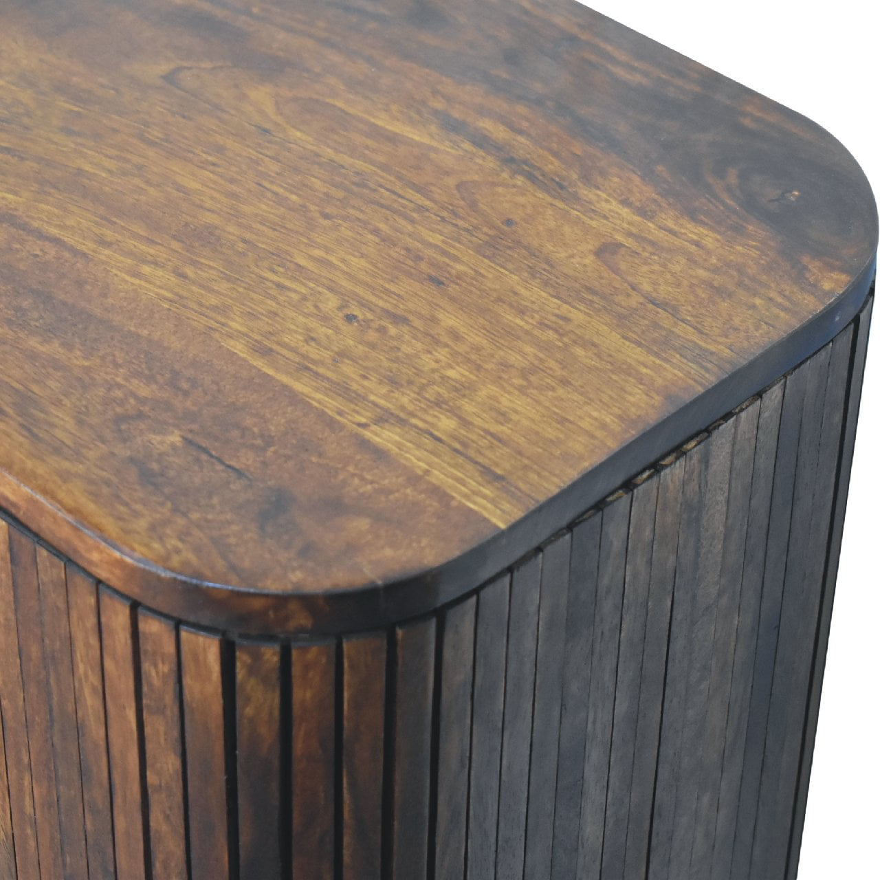 Solid Mango Wood Chestnut Finished Striped 2 Door Cabinet - Image 4