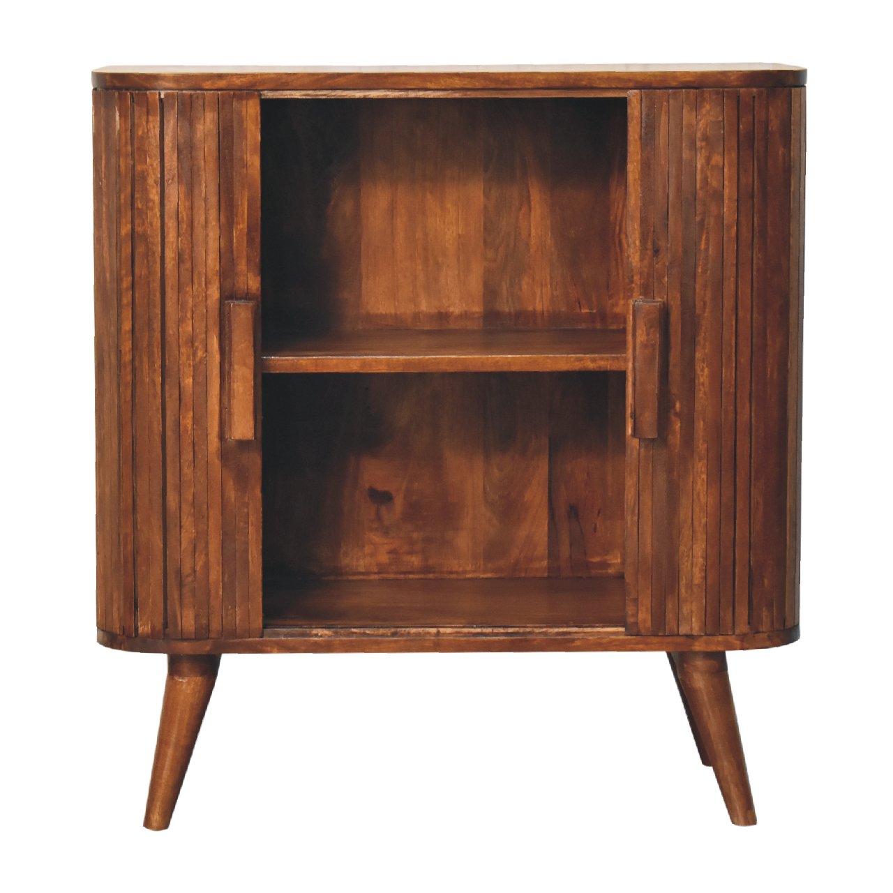 Solid Mango Wood Chestnut Finished Striped 2 Door Cabinet - Image 5