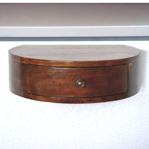 Solid Mango Wood Chestnut Finished 1 Drawer Wall Mounted Rounded Bedside
