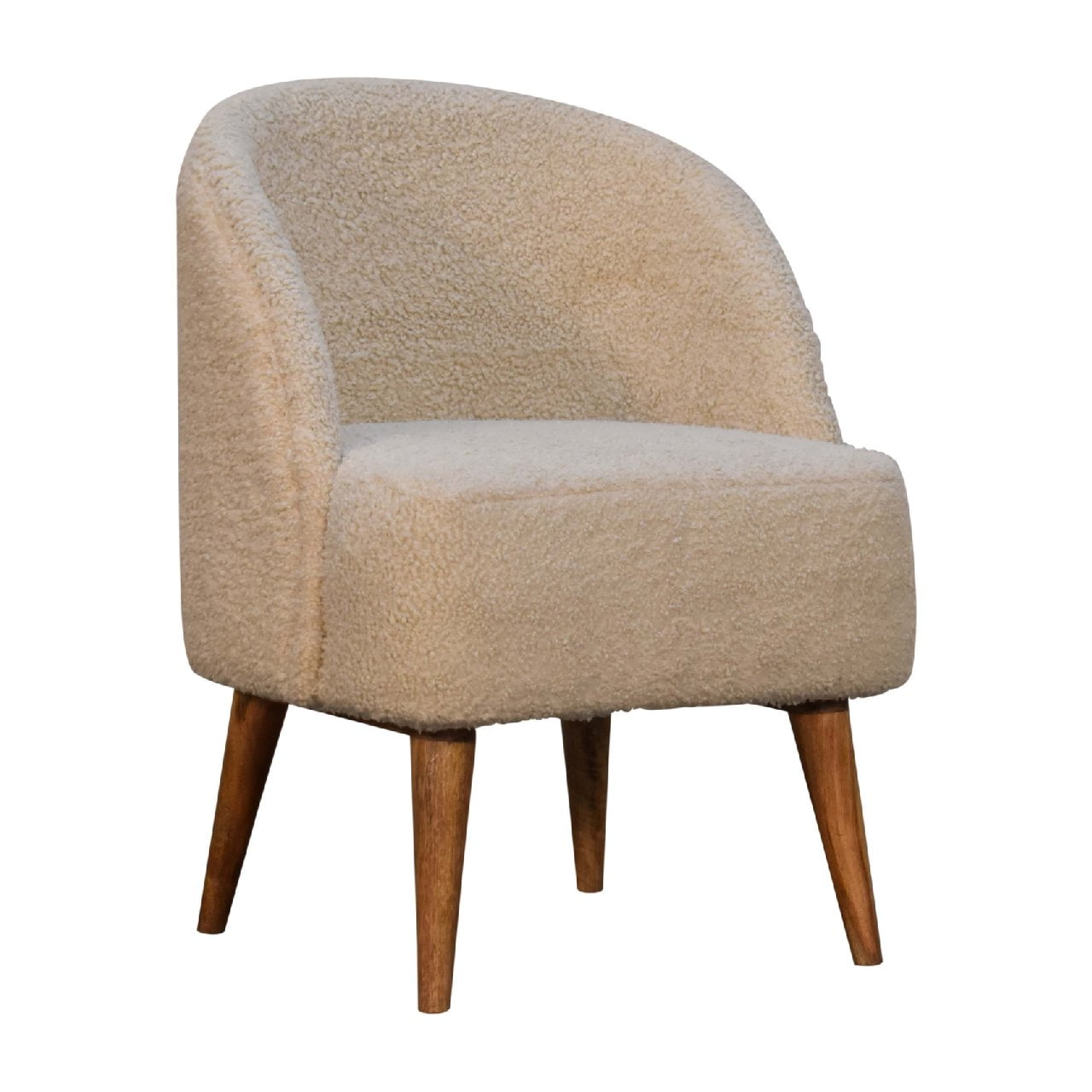 Solid Mango Wood Oak Finished Cream Boucle Upholstered Tub Chair - Image 3