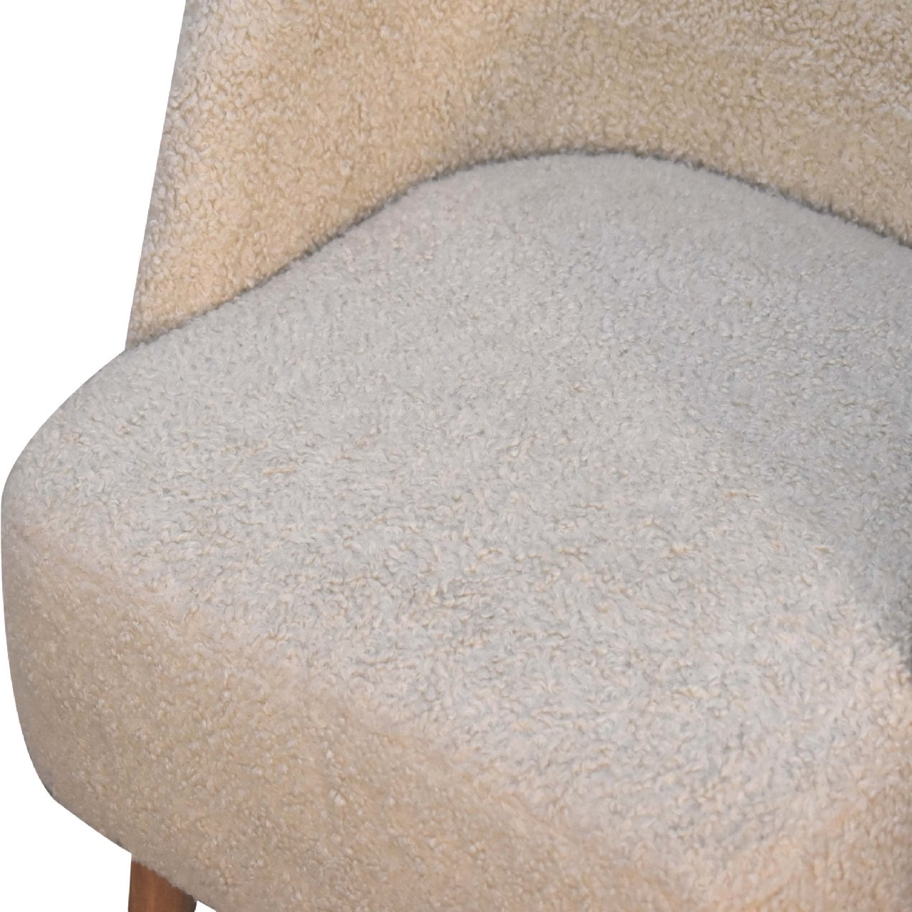 Solid Mango Wood Oak Finished Cream Boucle Upholstered Tub Chair - Image 4