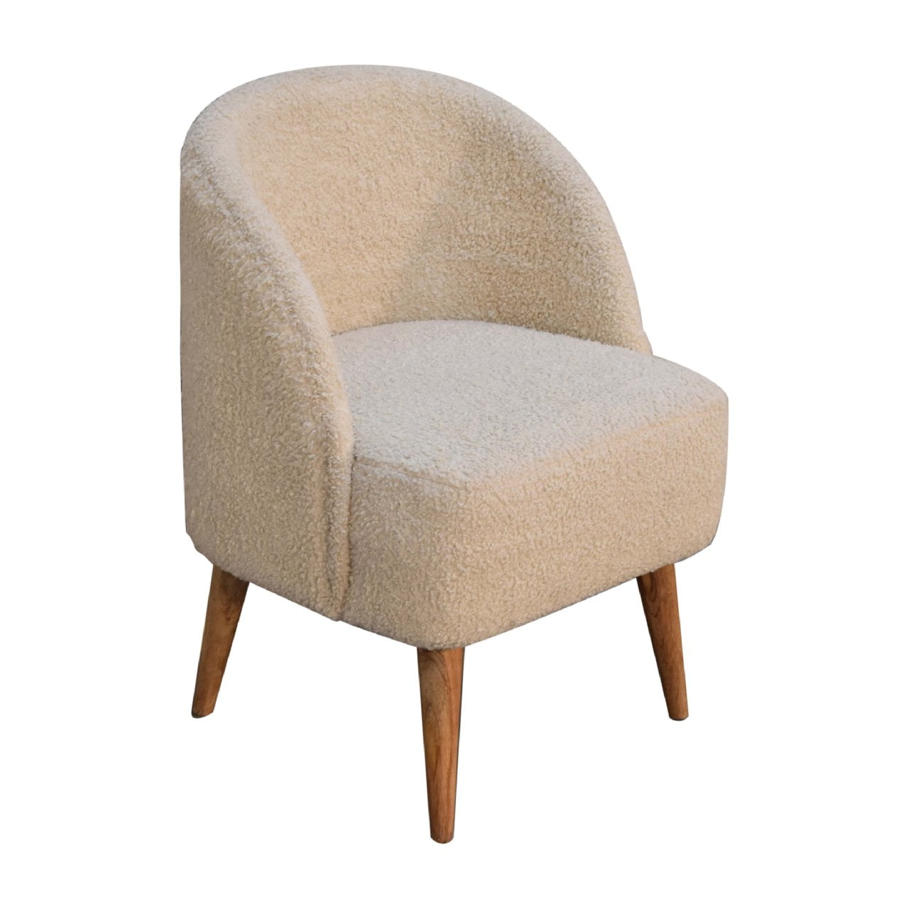 Solid Mango Wood Oak Finished Cream Boucle Upholstered Tub Chair - Image 5