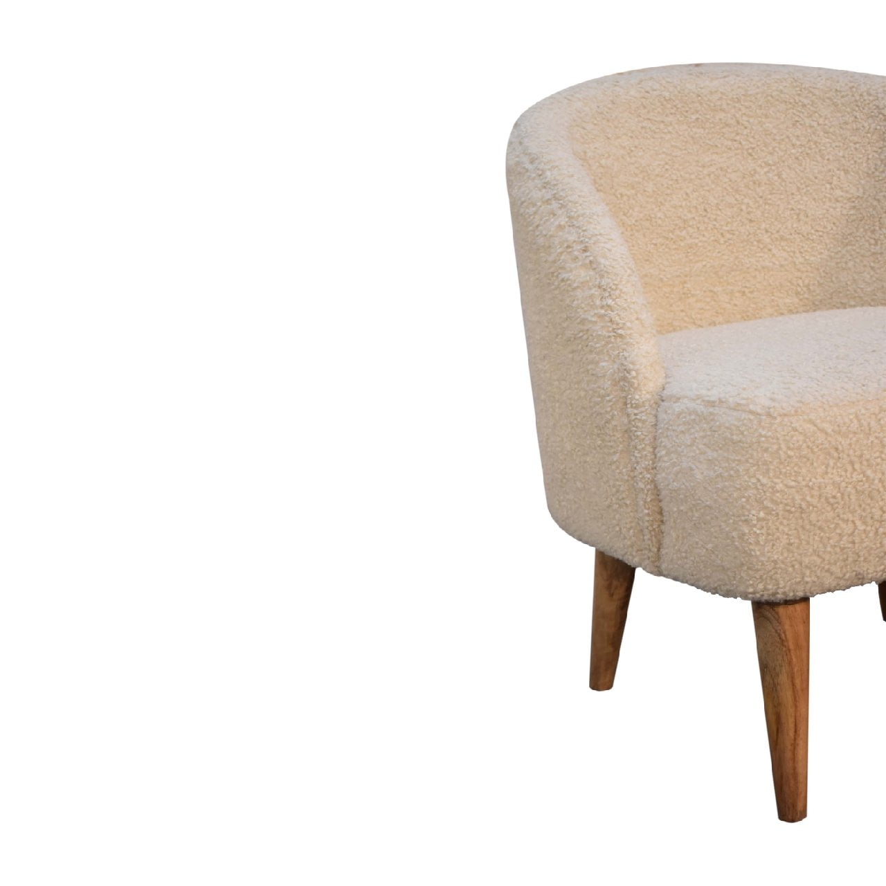 Solid Mango Wood Oak Finished Cream Boucle Upholstered Tub Chair - Image 6
