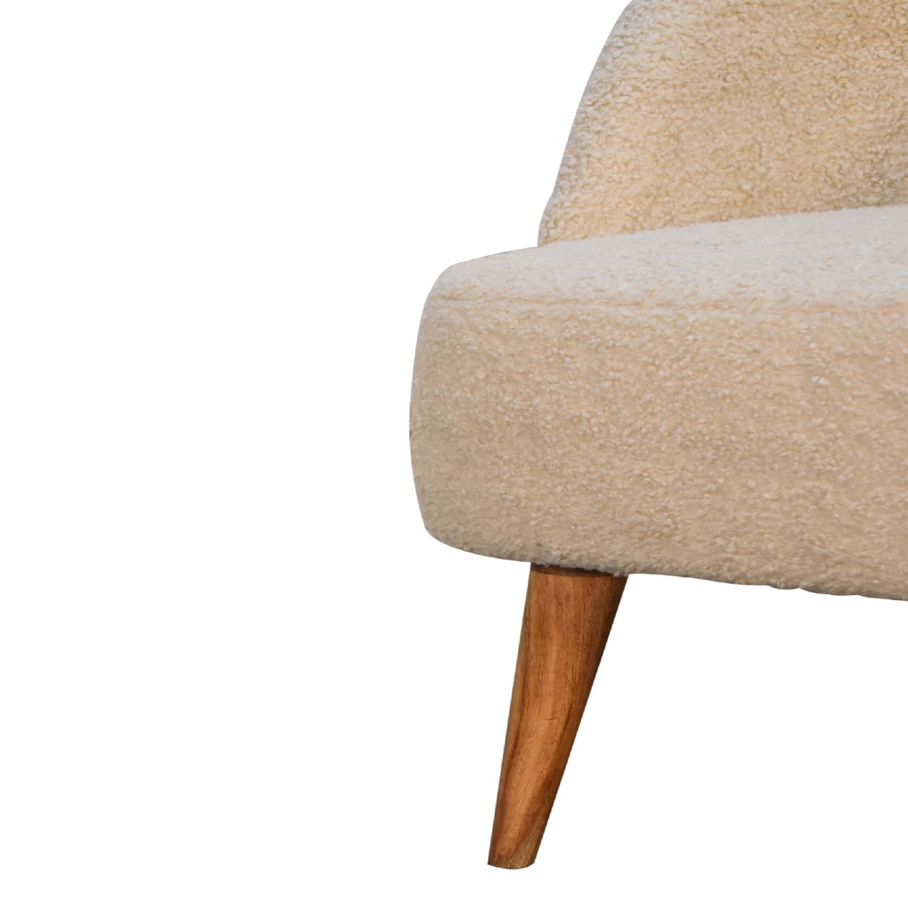 Solid Mango Wood Oak Finished Cream Boucle Upholstered Tub Chair - Image 7