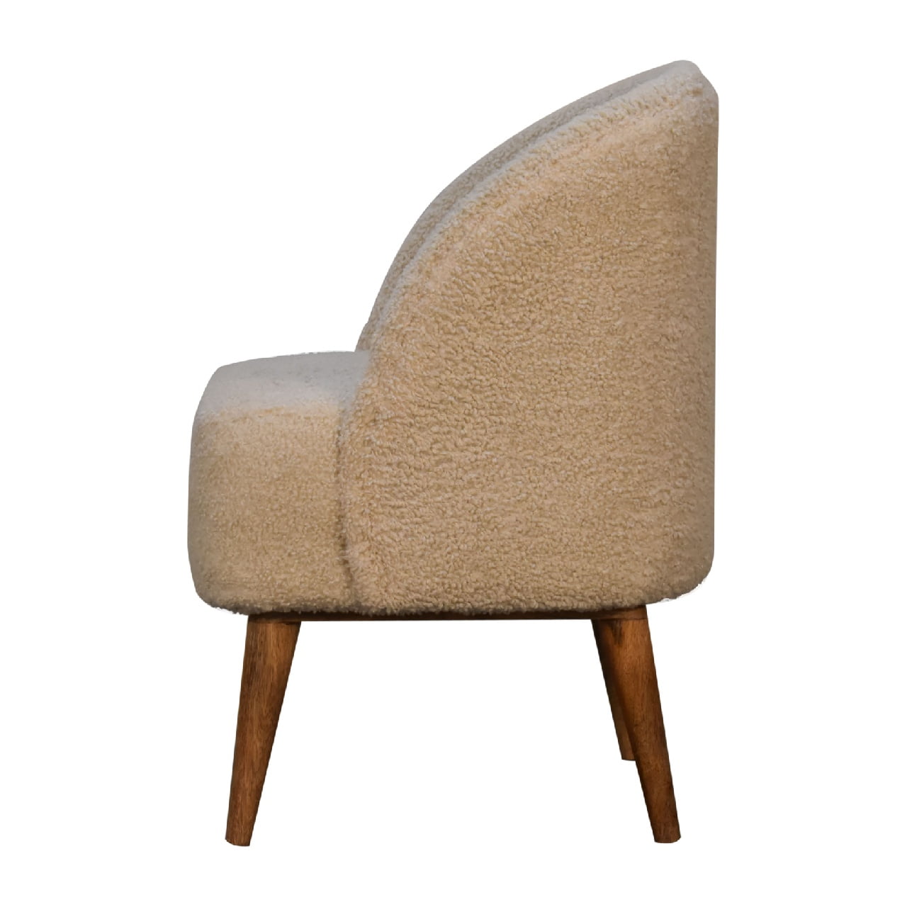 Solid Mango Wood Oak Finished Cream Boucle Upholstered Tub Chair - Image 8