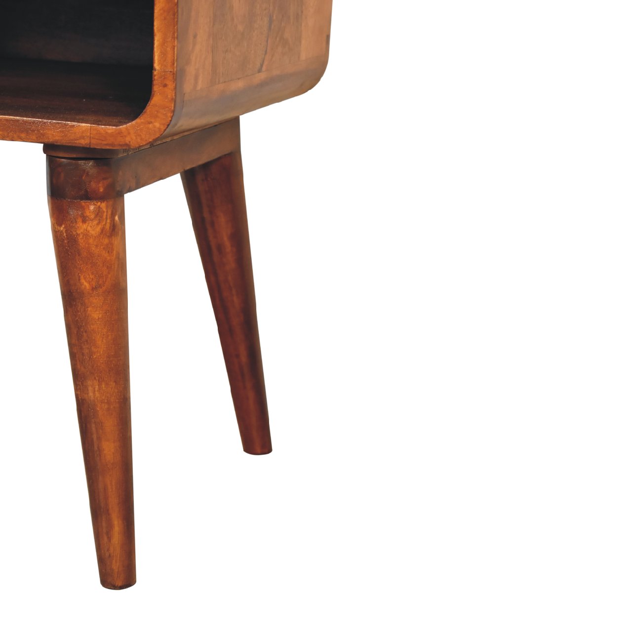 Solid Mango Wood Chestnut Finished Curve 1 Drawer Open Slot Bedside - Image 7