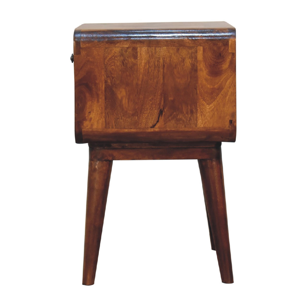 Solid Mango Wood Chestnut Finished Curve 1 Drawer Open Slot Bedside - Image 8