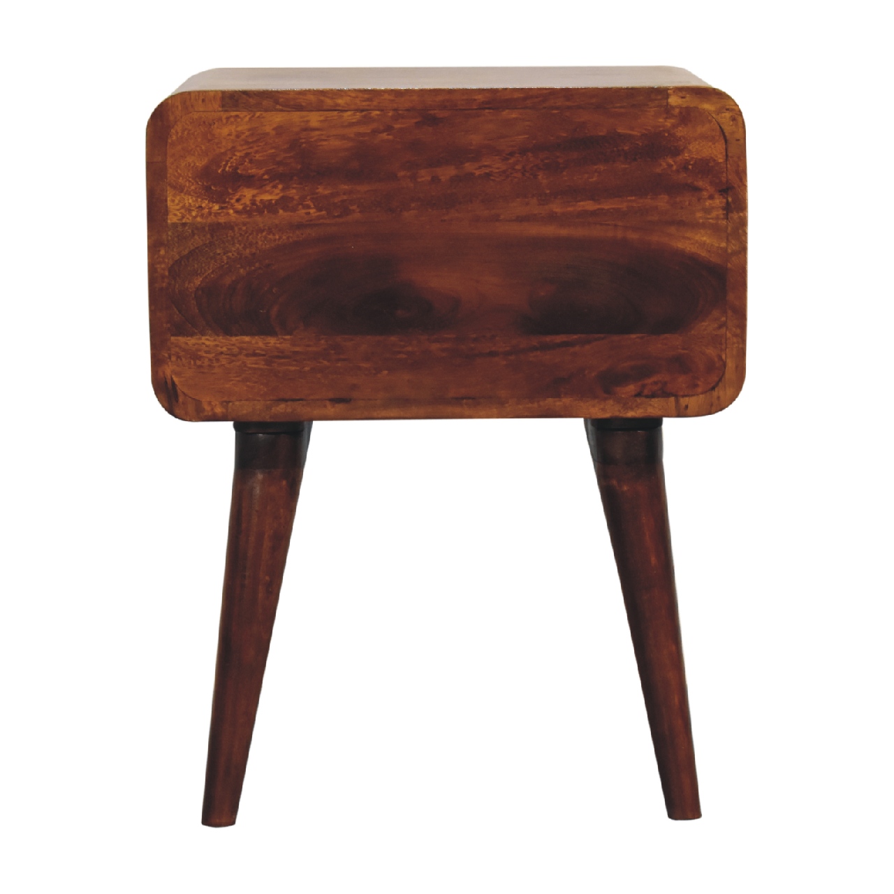 Solid Mango Wood Chestnut Finished Curve 1 Drawer Open Slot Bedside - Image 9
