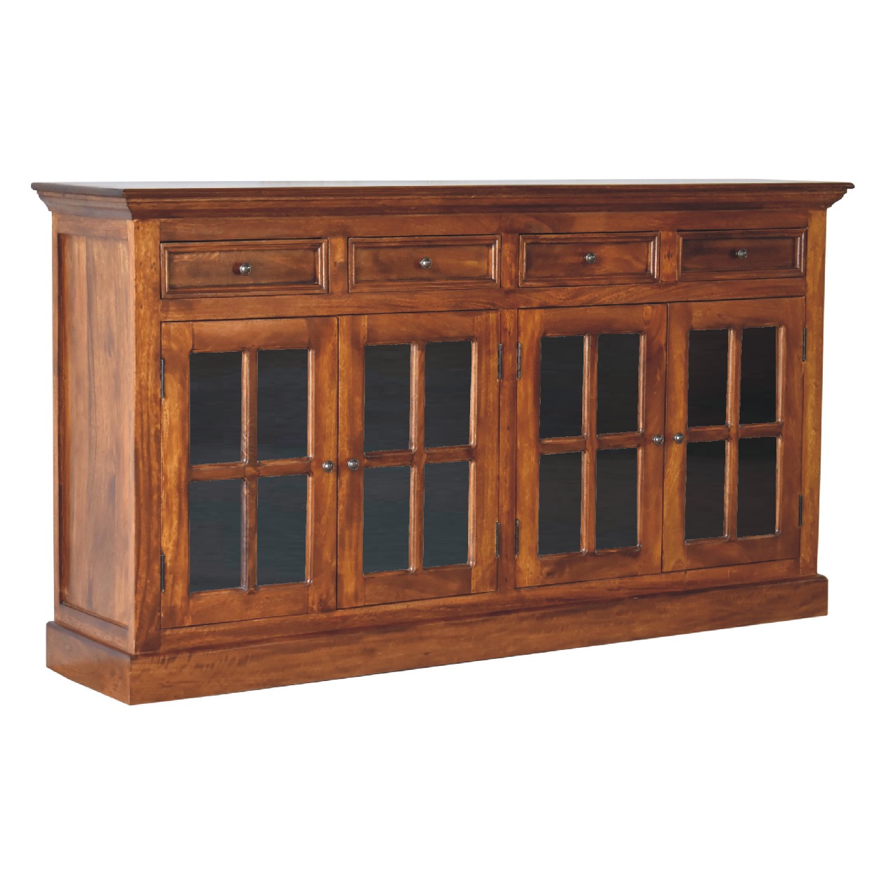 Solid Mango Wood Chestnut Finished 4 Drawer 4 Glass Doors Large Sideboard - Image 3