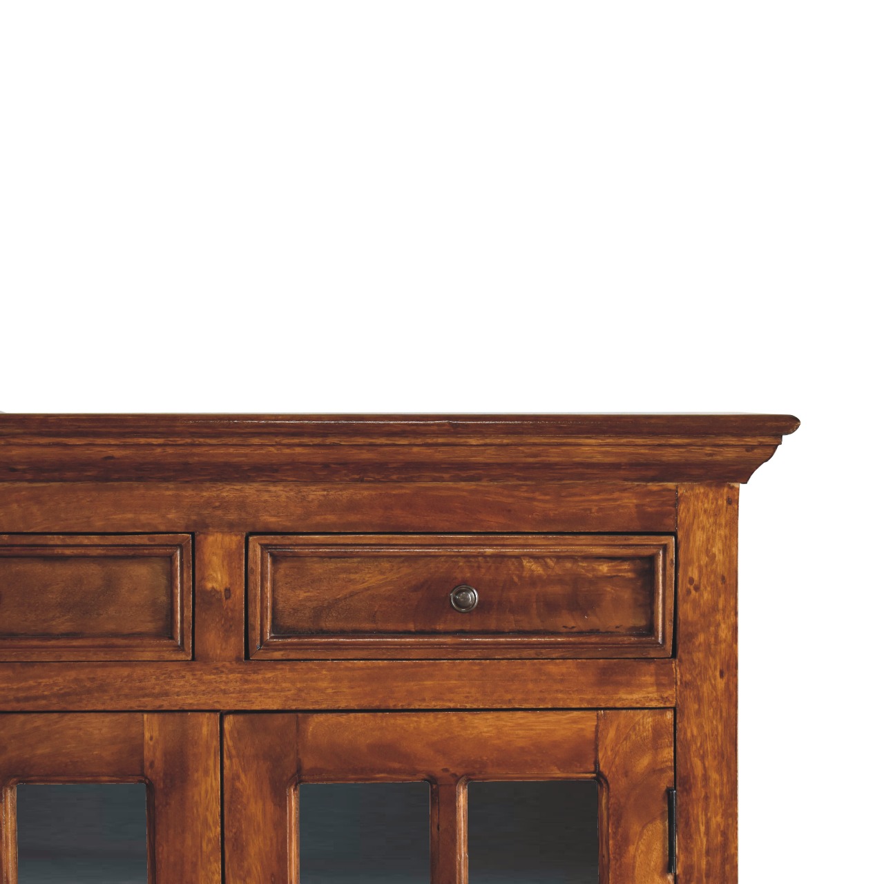 Solid Mango Wood Chestnut Finished 4 Drawer 4 Glass Doors Large Sideboard - Image 4