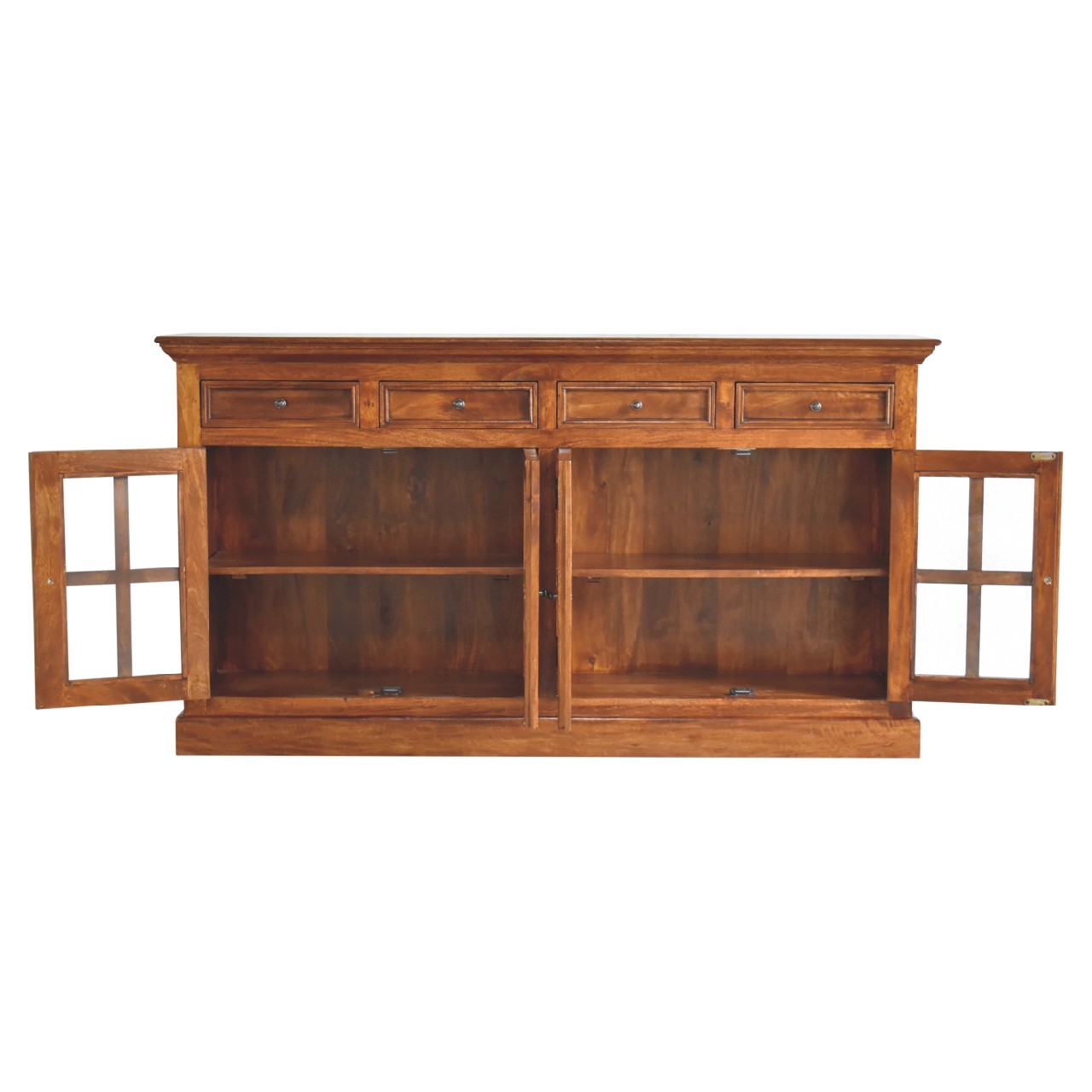 Solid Mango Wood Chestnut Finished 4 Drawer 4 Glass Doors Large Sideboard - Image 8
