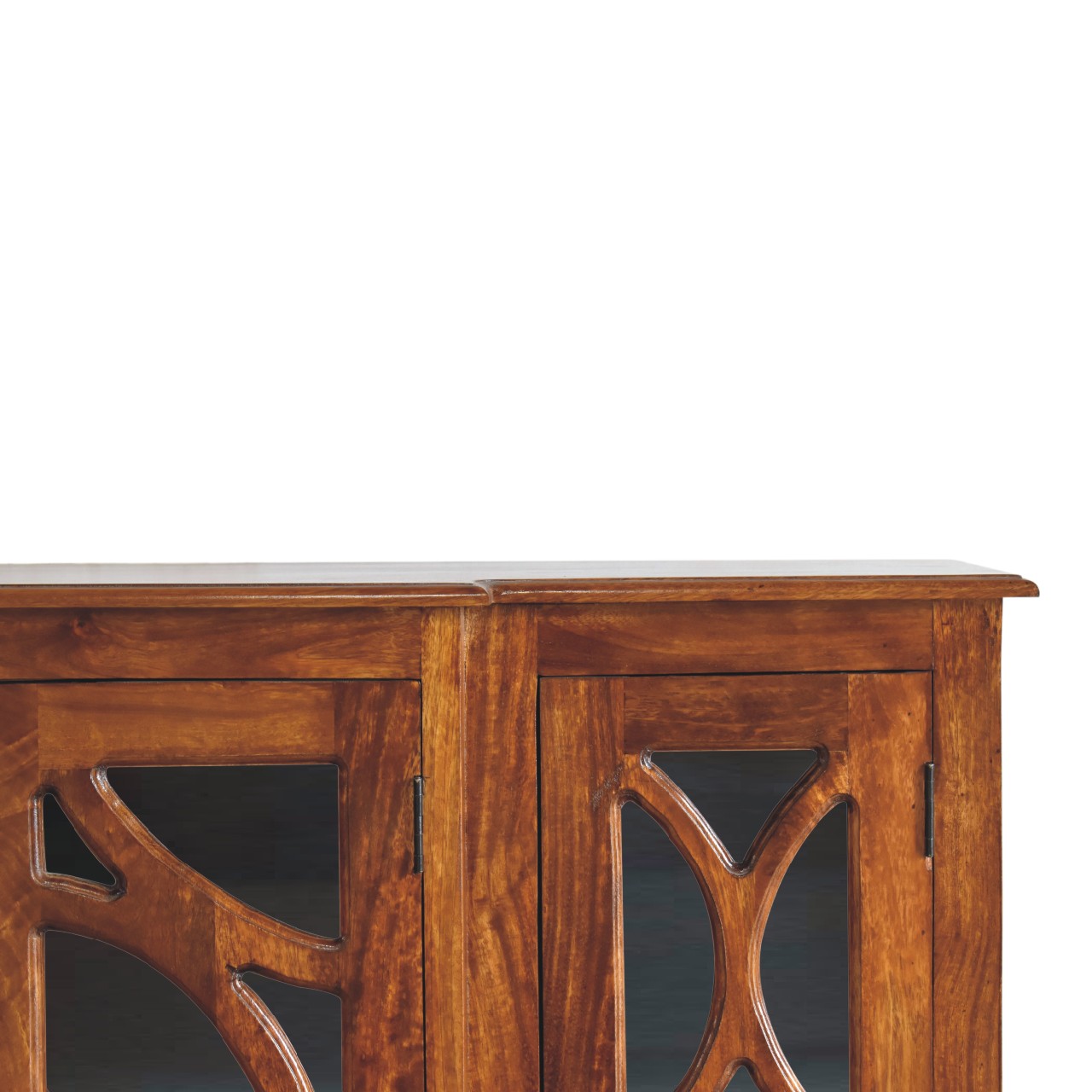 Solid Mango Wood Chestnut Finished 4 Glass Doors 4 Drawers Carved Sideboard - Image 4