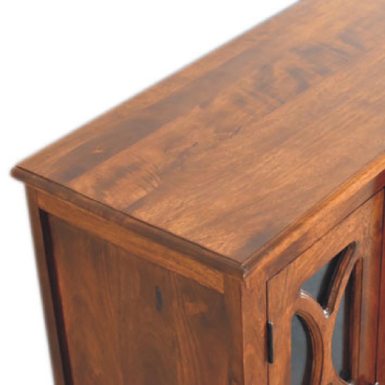 Solid Mango Wood Chestnut Finished 4 Glass Doors 4 Drawers Carved Sideboard - Image 5