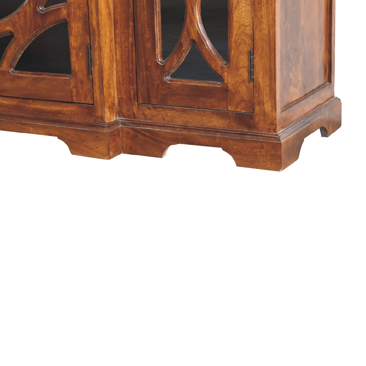 Solid Mango Wood Chestnut Finished 4 Glass Doors 4 Drawers Carved Sideboard - Image 6