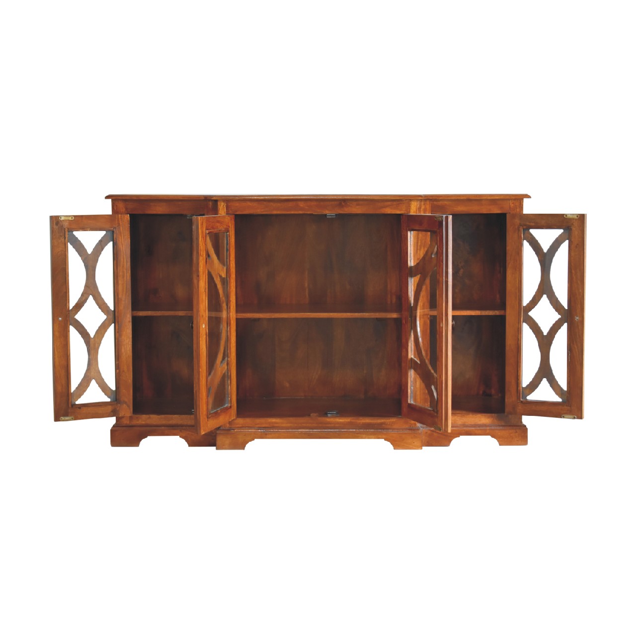 Solid Mango Wood Chestnut Finished 4 Glass Doors 4 Drawers Carved Sideboard - Image 7