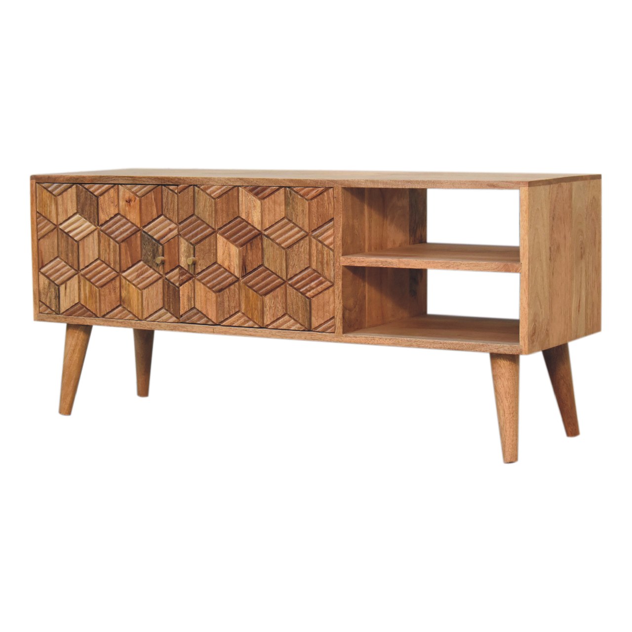 Solid Mango Wood Oak Finished 2 Door 2 Slot Cubana Media Unit - Image 2