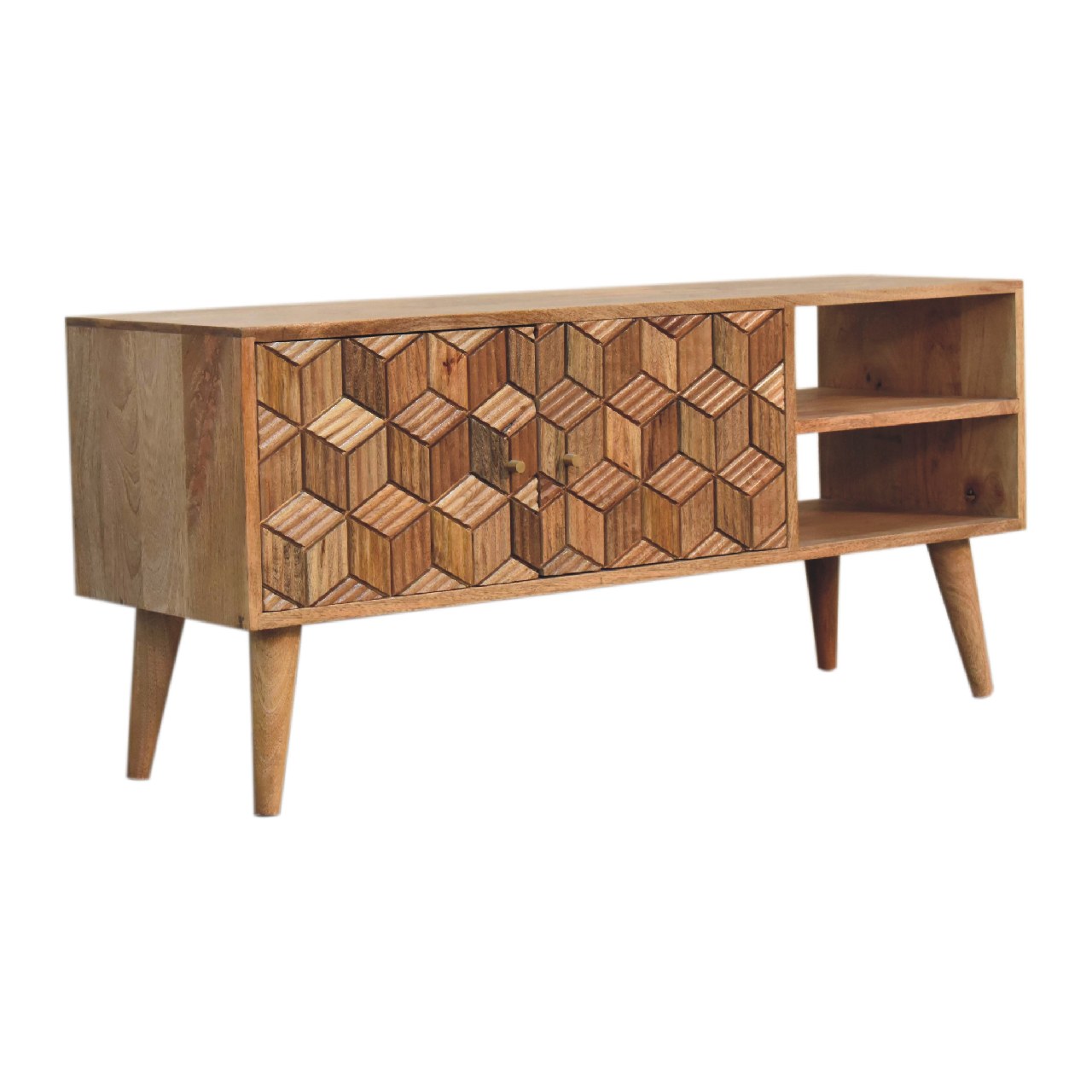 Solid Mango Wood Oak Finished 2 Door 2 Slot Cubana Media Unit - Image 3