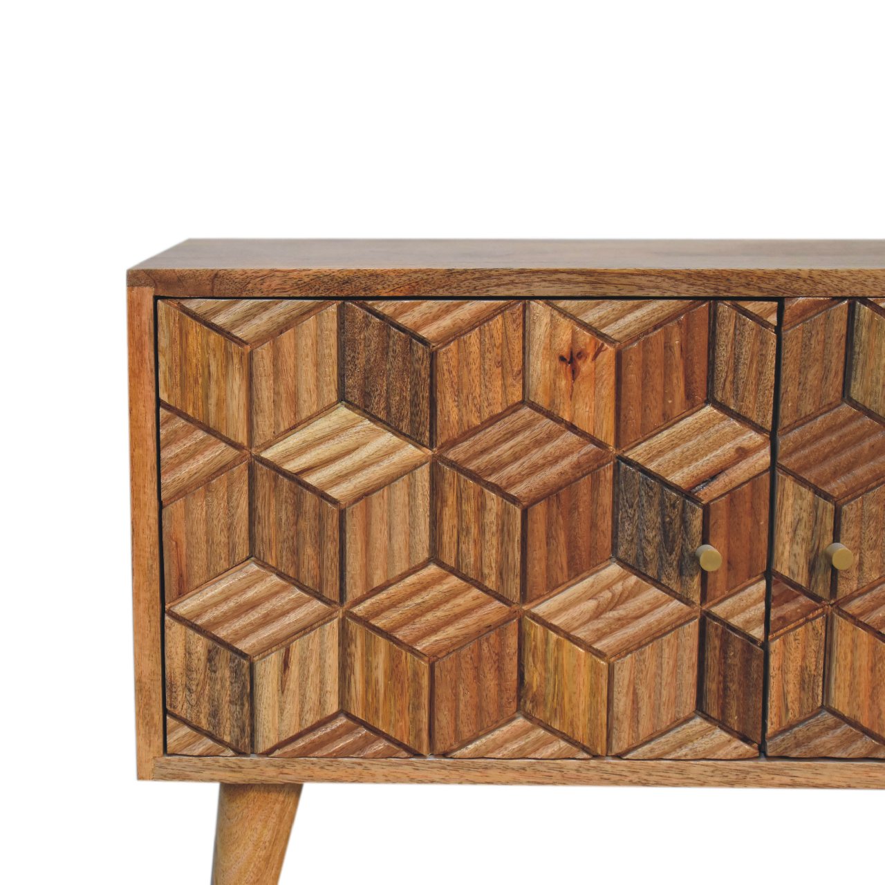 Solid Mango Wood Oak Finished 2 Door 2 Slot Cubana Media Unit - Image 4