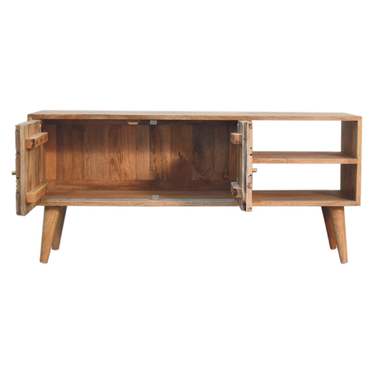 Solid Mango Wood Oak Finished 2 Door 2 Slot Cubana Media Unit - Image 6