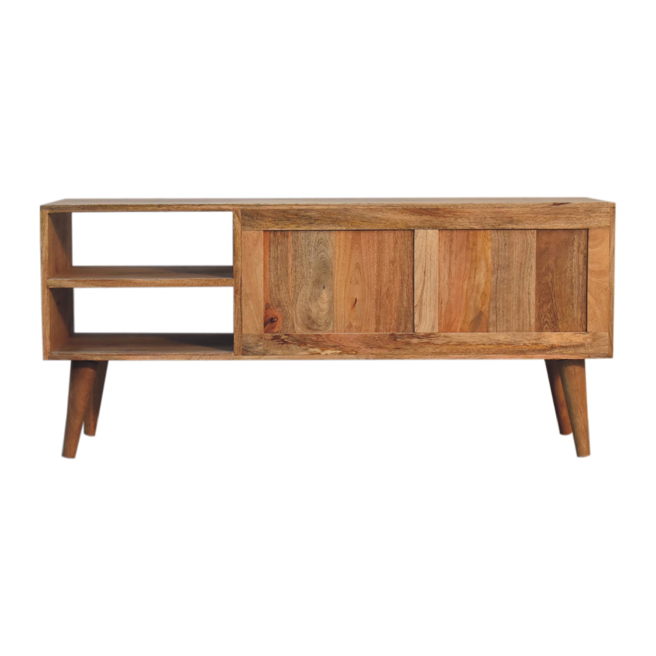 Solid Mango Wood Oak Finished 2 Door 2 Slot Cubana Media Unit - Image 9