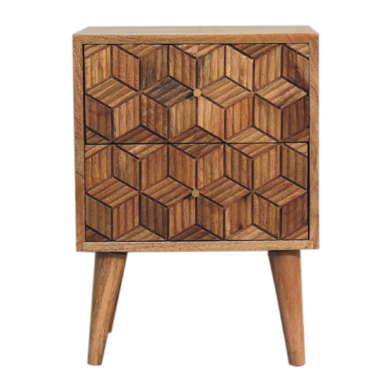 Solid Mango Wood Oak Finished 2 Drawer Cubana Bedside - Image 2