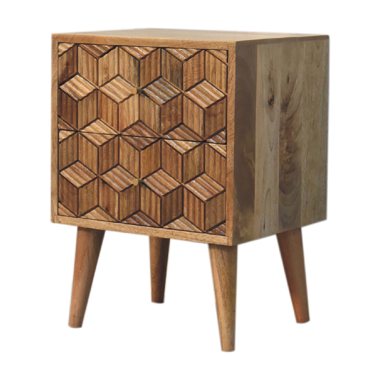 Solid Mango Wood Oak Finished 2 Drawer Cubana Bedside - Image 4