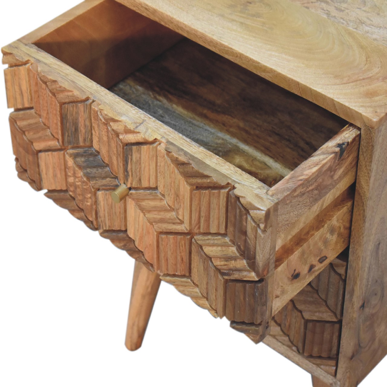 Solid Mango Wood Oak Finished 2 Drawer Cubana Bedside - Image 7