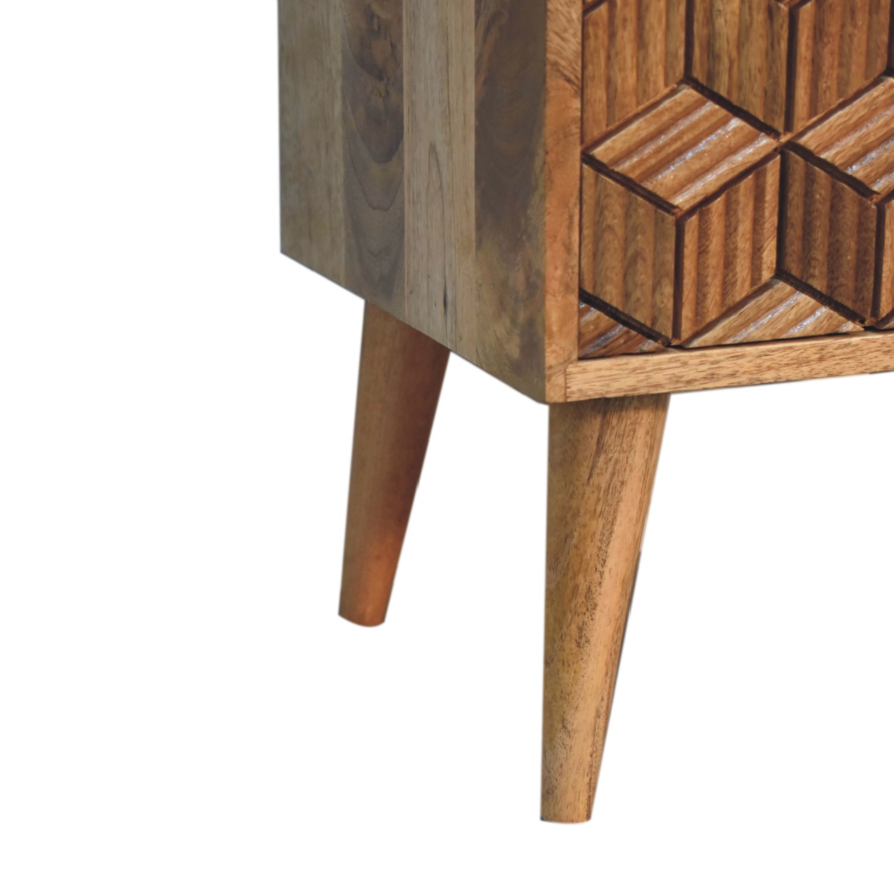 Solid Mango Wood Oak Finished 2 Drawer Cubana Bedside - Image 8