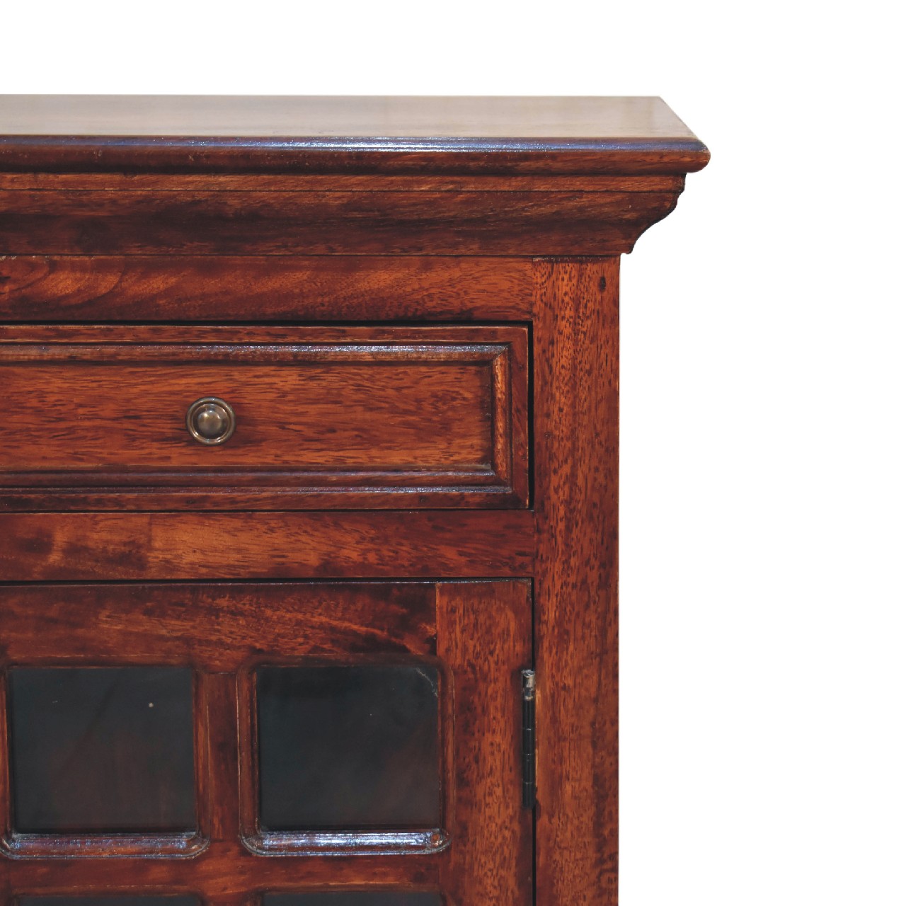 Solid Mango Wood Cherry Finished 1 Drawer 1 Glass Door Bedside - Image 4