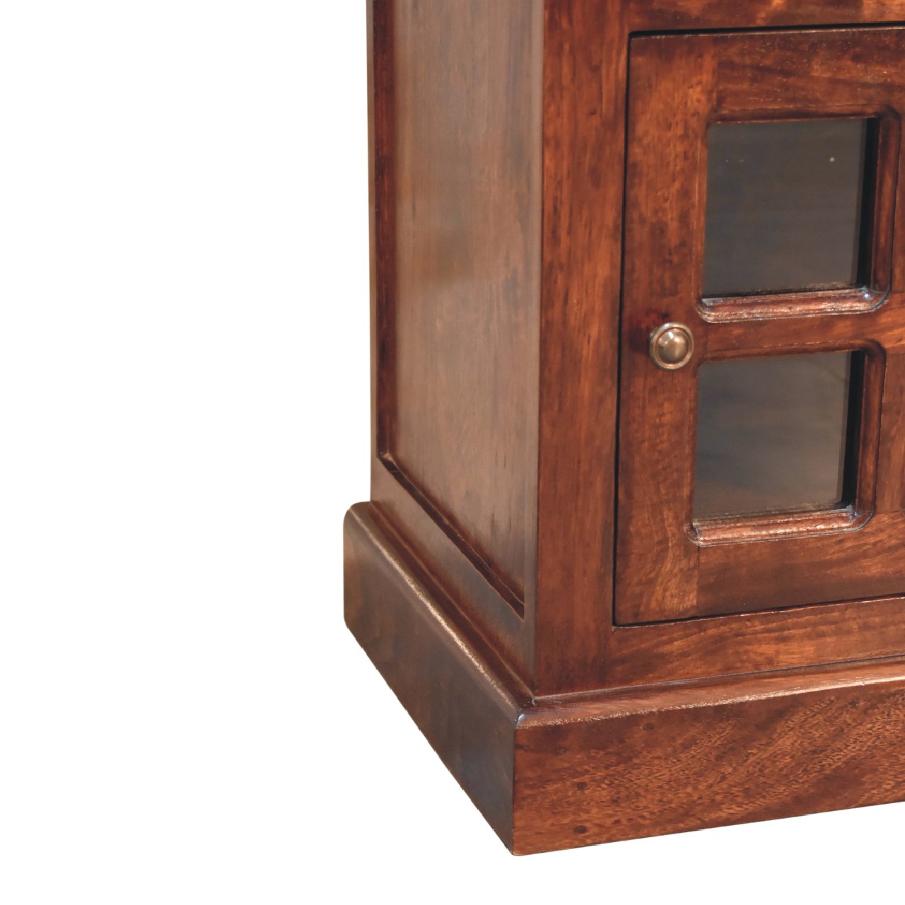Solid Mango Wood Cherry Finished 1 Drawer 1 Glass Door Bedside - Image 7