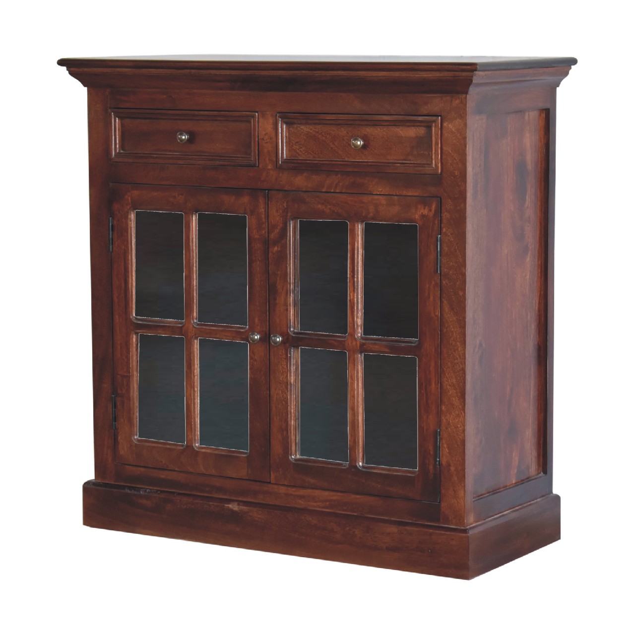 Solid Mango Wood Cherry Finished 2 Glass Doors 2 Drawers Cabinet - Image 2