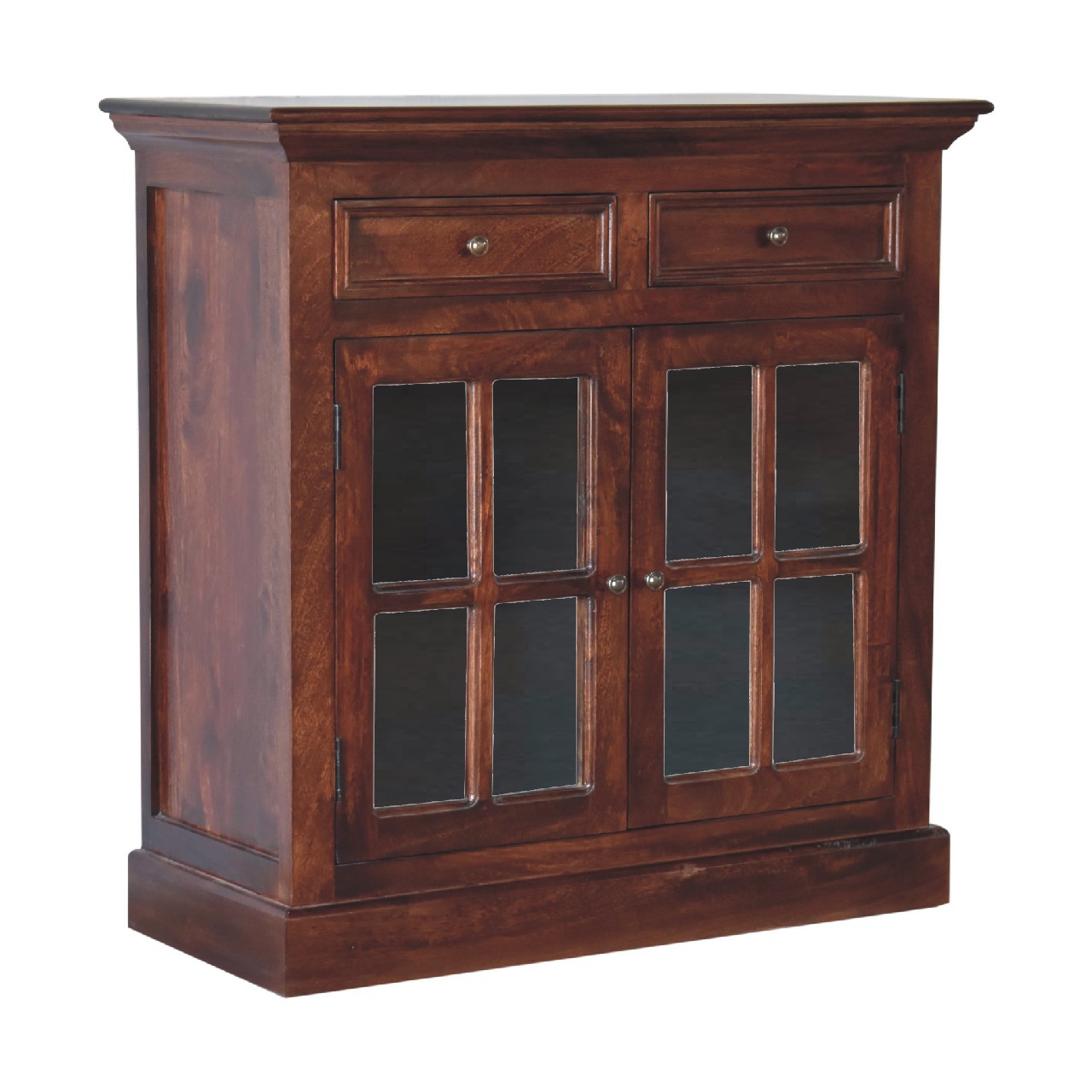 Solid Mango Wood Cherry Finished 2 Glass Doors 2 Drawers Cabinet - Image 3
