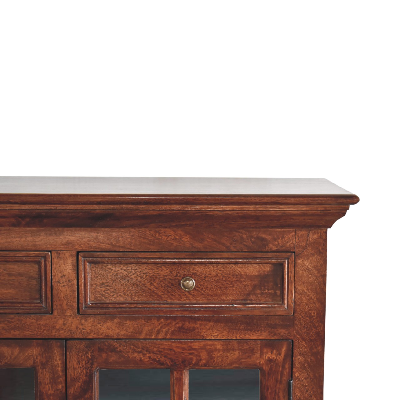 Solid Mango Wood Cherry Finished 2 Glass Doors 2 Drawers Cabinet - Image 4