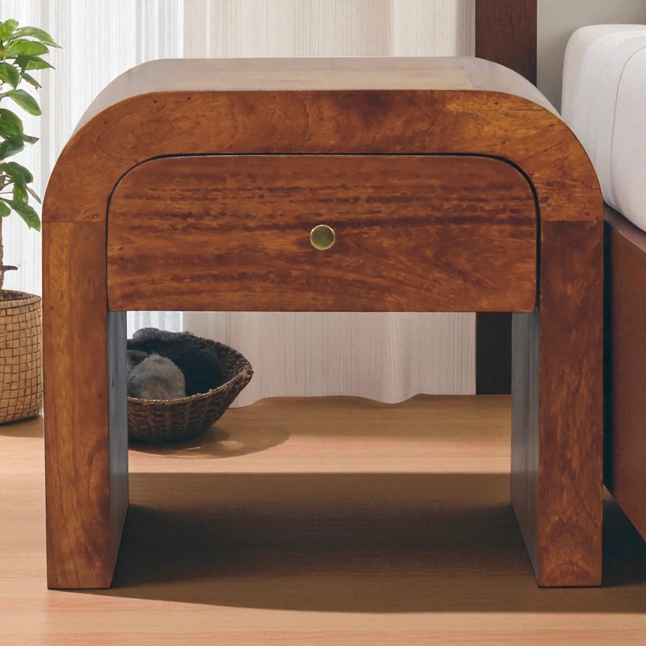 Solid Mango Wood Chestnut Finished 1 Drawer Darcy Bedside