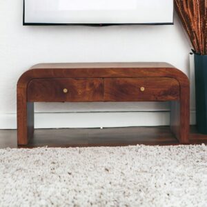 Solid Mango Wood Chestnut Finished 2 Drawer Darcy Media Unit