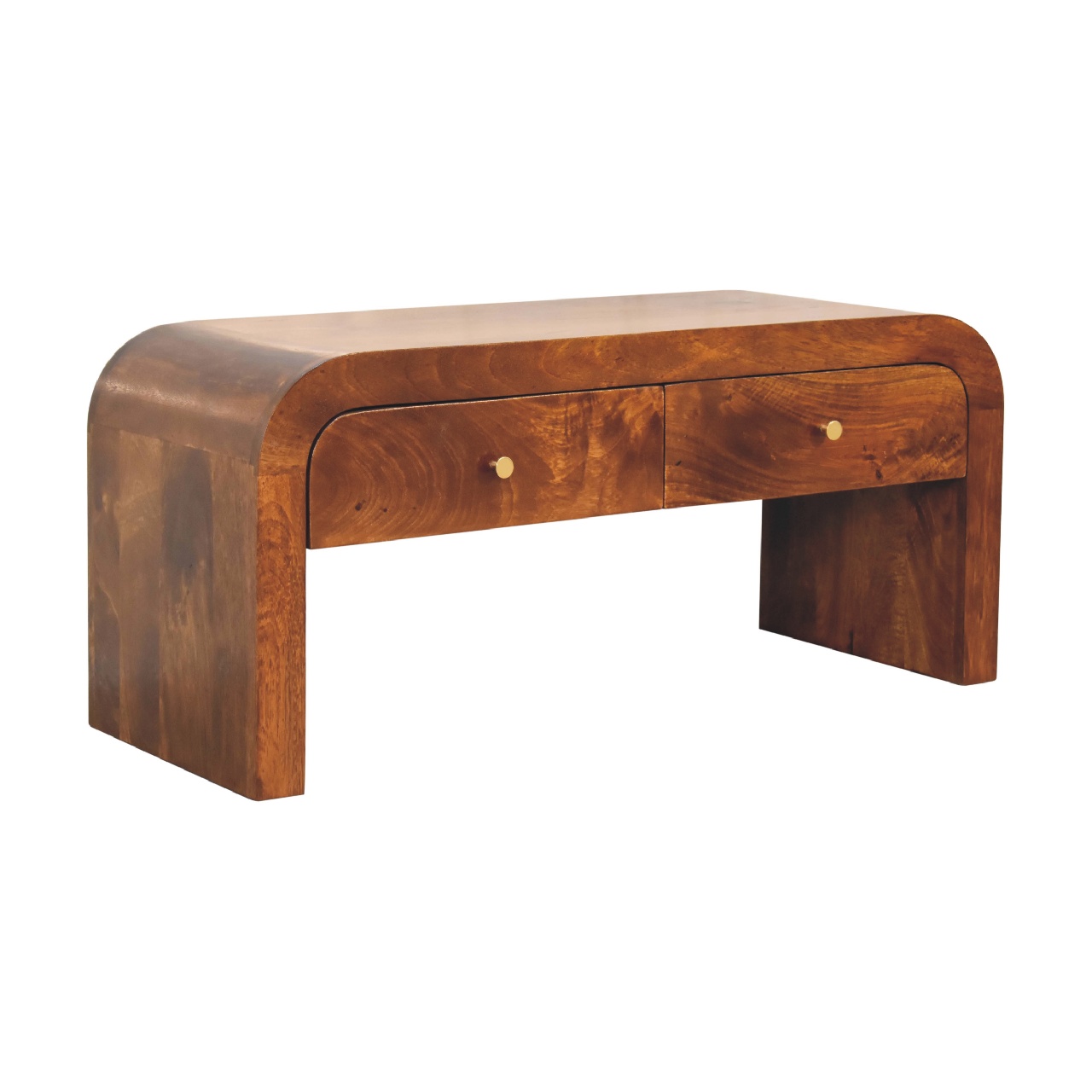 Solid Mango Wood Chestnut Finished 2 Drawer Darcy Media Unit - Image 3
