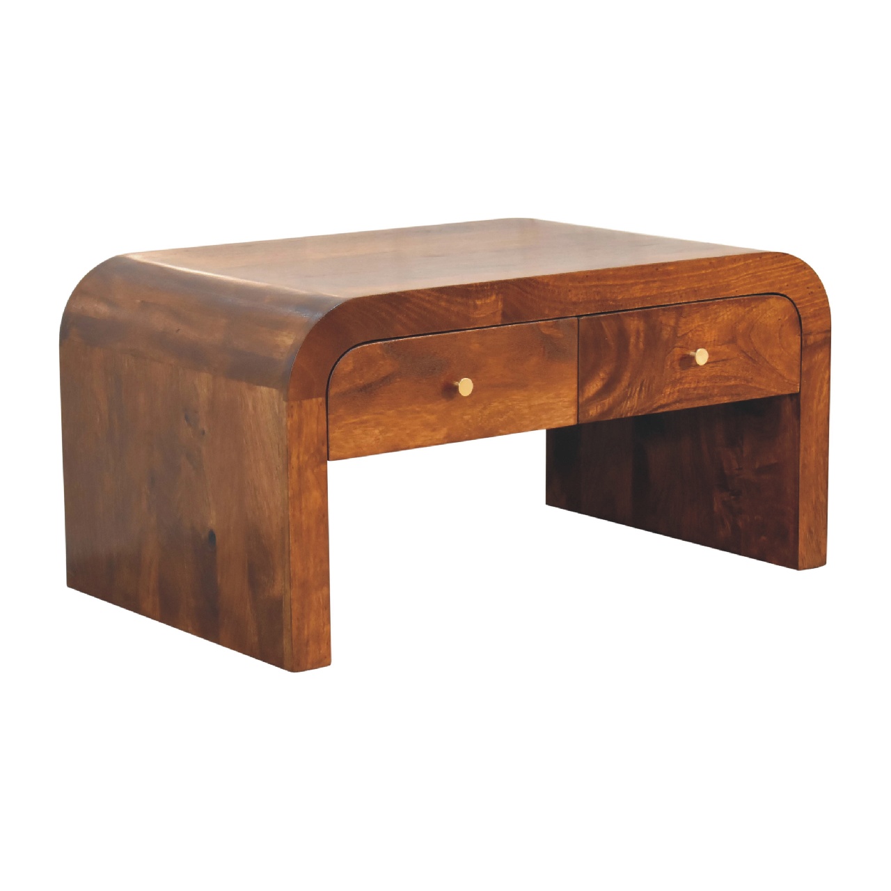 Solid Mango Wood Chestnut Finished 4 Drawer Rounded Darcy Coffee Table - Image 2