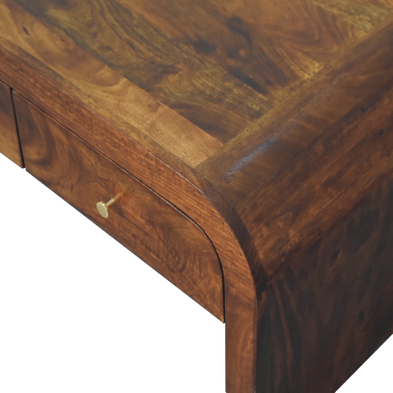 Solid Mango Wood Chestnut Finished 4 Drawer Rounded Darcy Coffee Table - Image 8