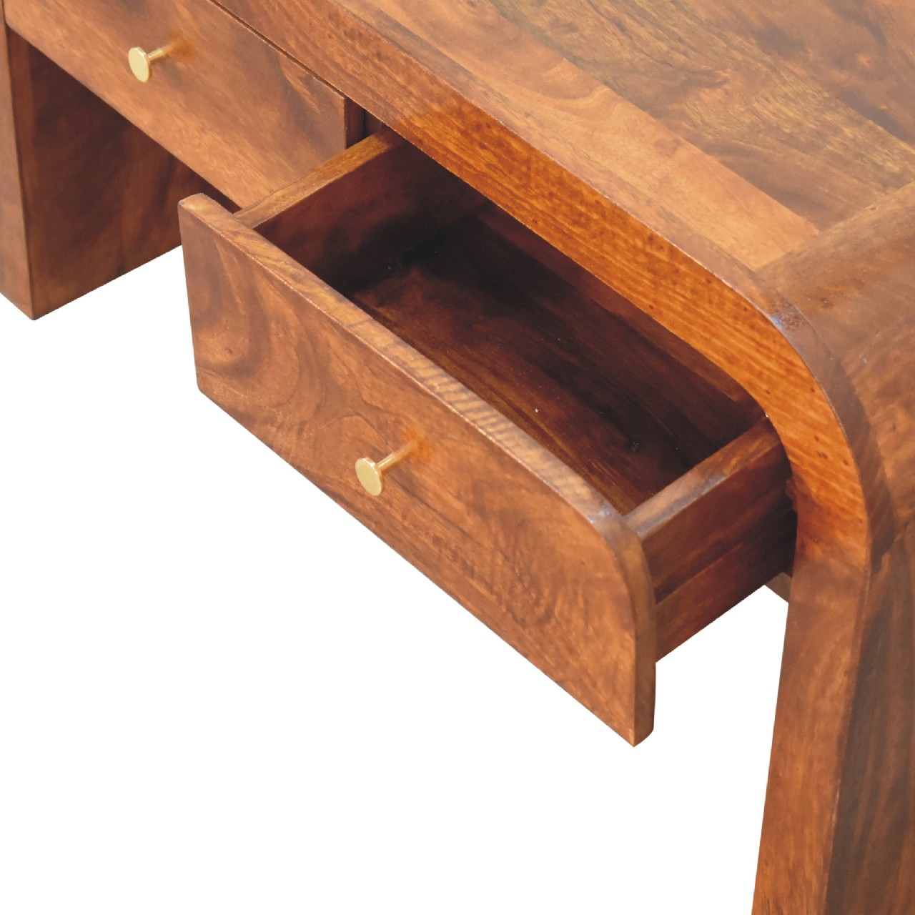 Solid Mango Wood Chestnut Finished 4 Drawer Rounded Darcy Coffee Table - Image 4