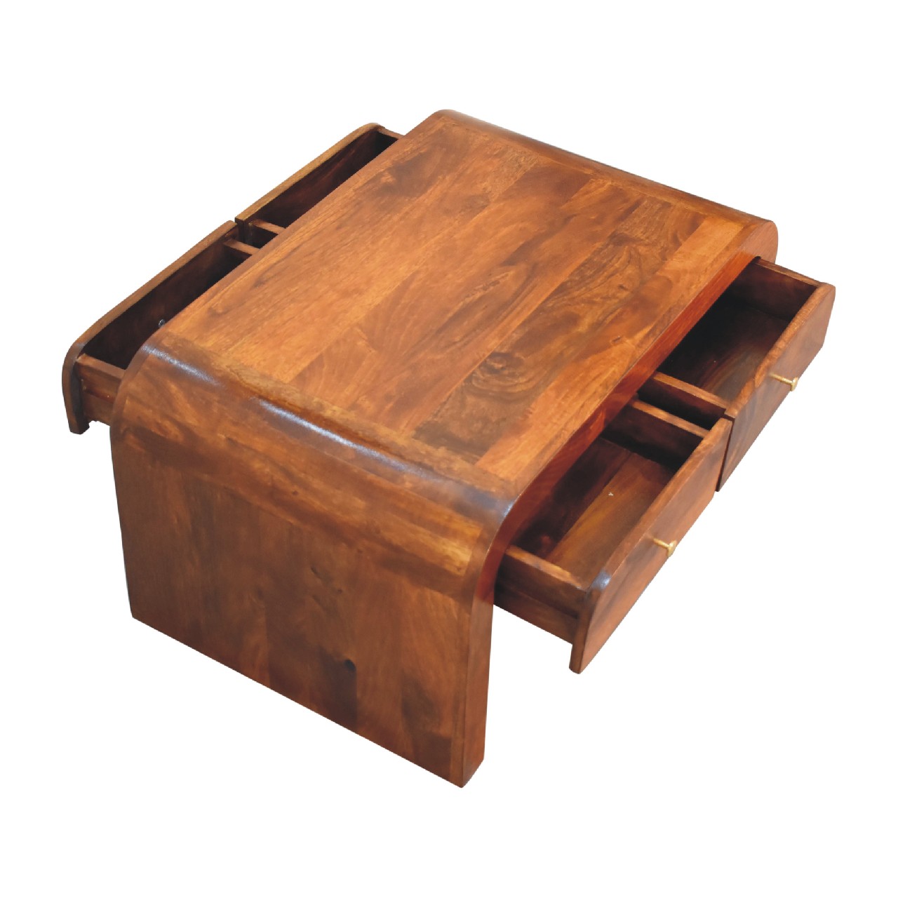 Solid Mango Wood Chestnut Finished 4 Drawer Rounded Darcy Coffee Table - Image 6