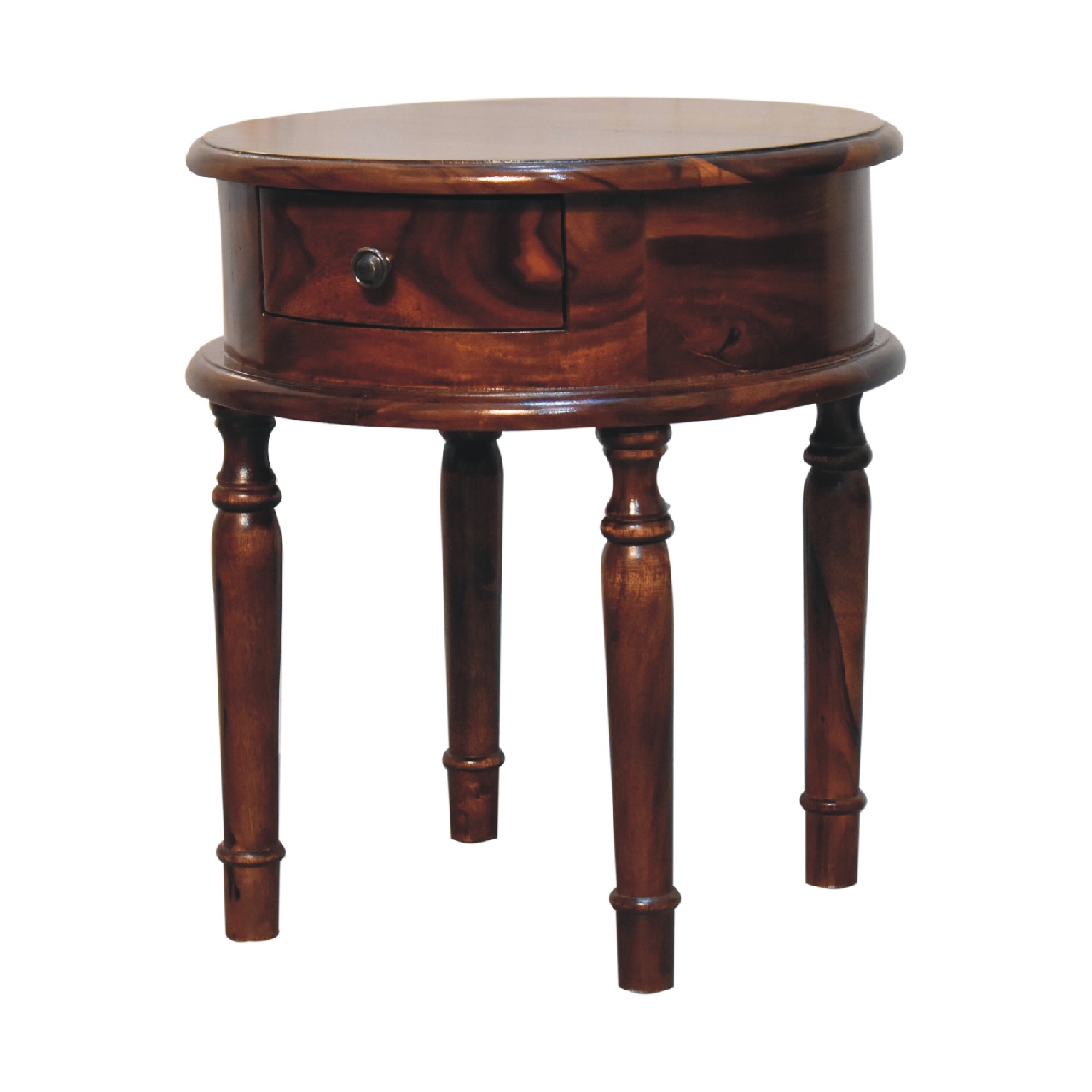 Solid Mango Wood Honey Finished 1 Drawer Turned Leg Bedside - Image 2