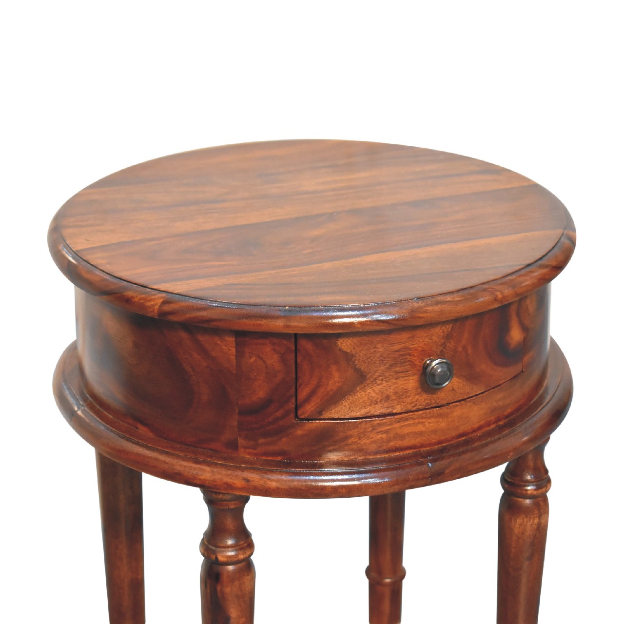 Solid Mango Wood Honey Finished 1 Drawer Turned Leg Bedside - Image 3