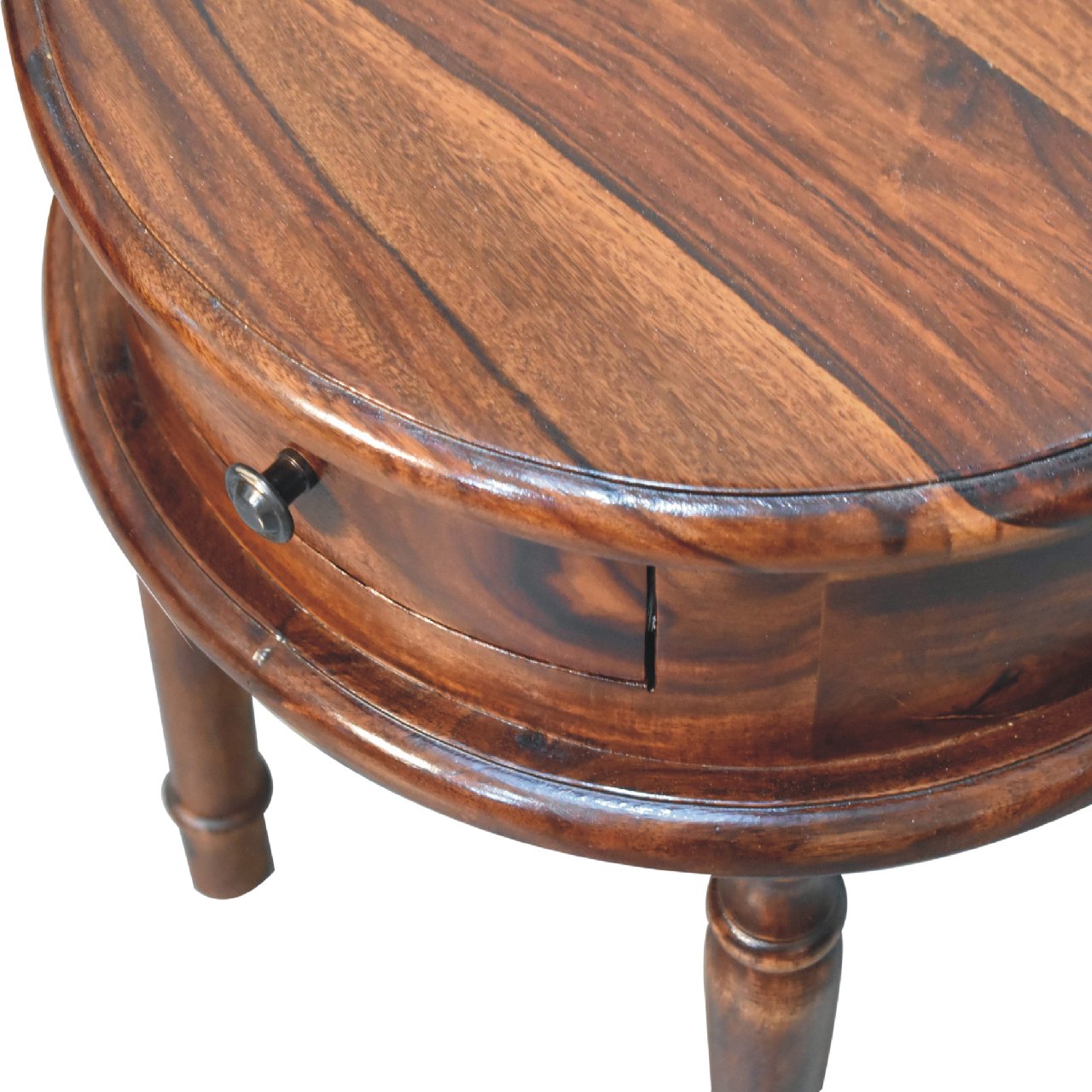 Solid Mango Wood Honey Finished 1 Drawer Turned Leg Bedside - Image 4