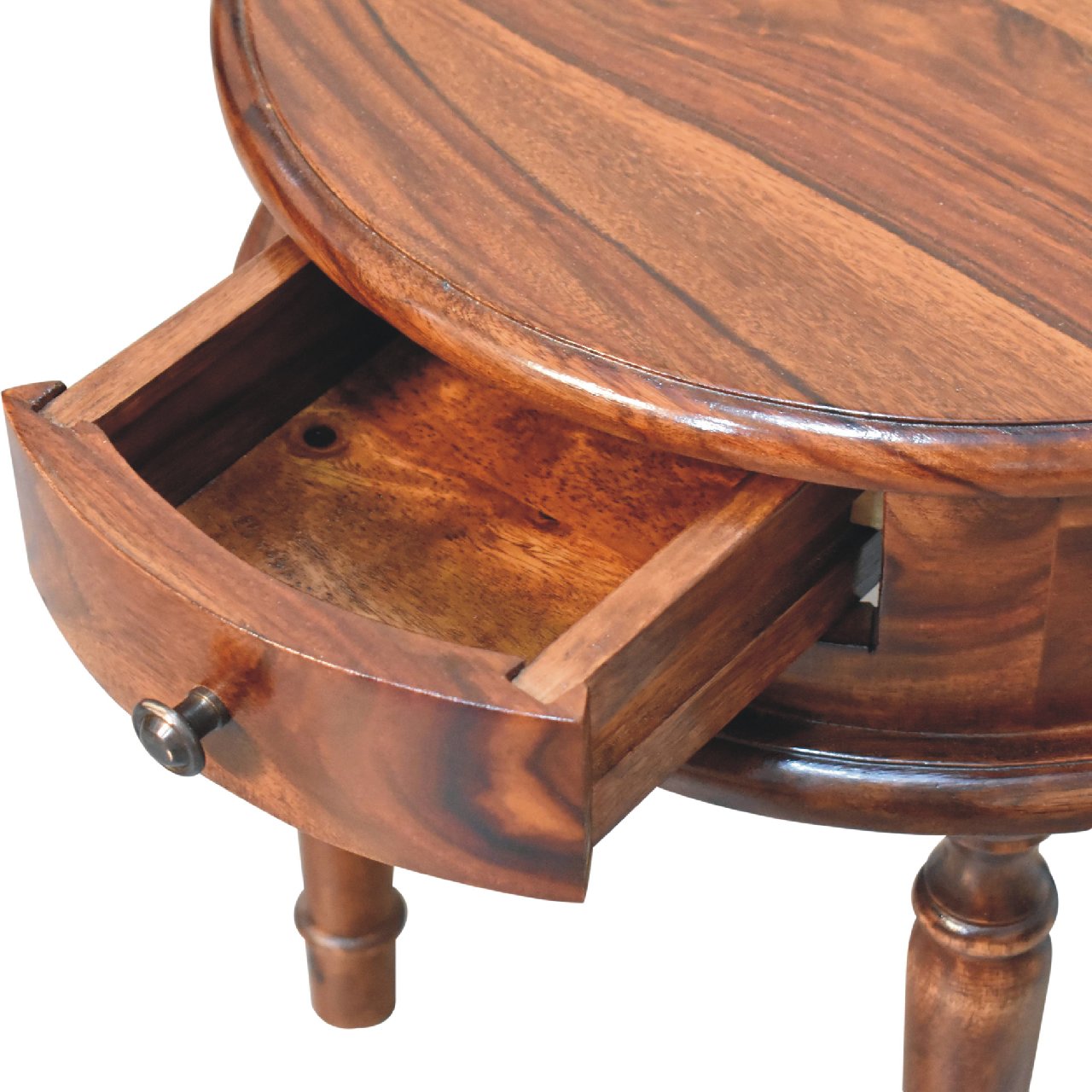 Solid Mango Wood Honey Finished 1 Drawer Turned Leg Bedside - Image 5