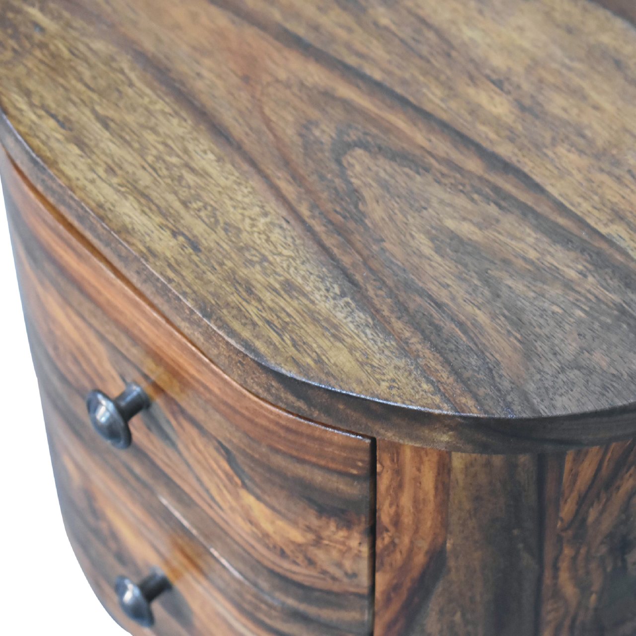 Solid Sheesham Wood Honey Caramel 2 Drawer Rounded Bedside with Bun Feet - Image 5