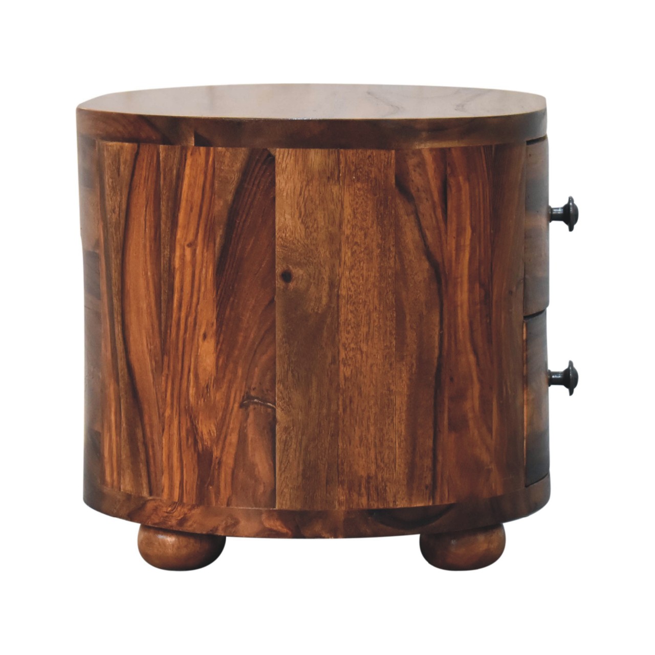 Solid Sheesham Wood Honey Caramel 2 Drawer Rounded Bedside with Bun Feet - Image 8