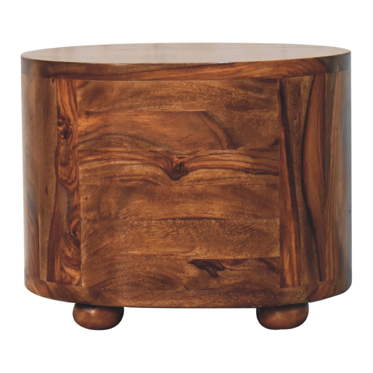 Solid Sheesham Wood Honey Caramel 2 Drawer Rounded Bedside with Bun Feet - Image 9